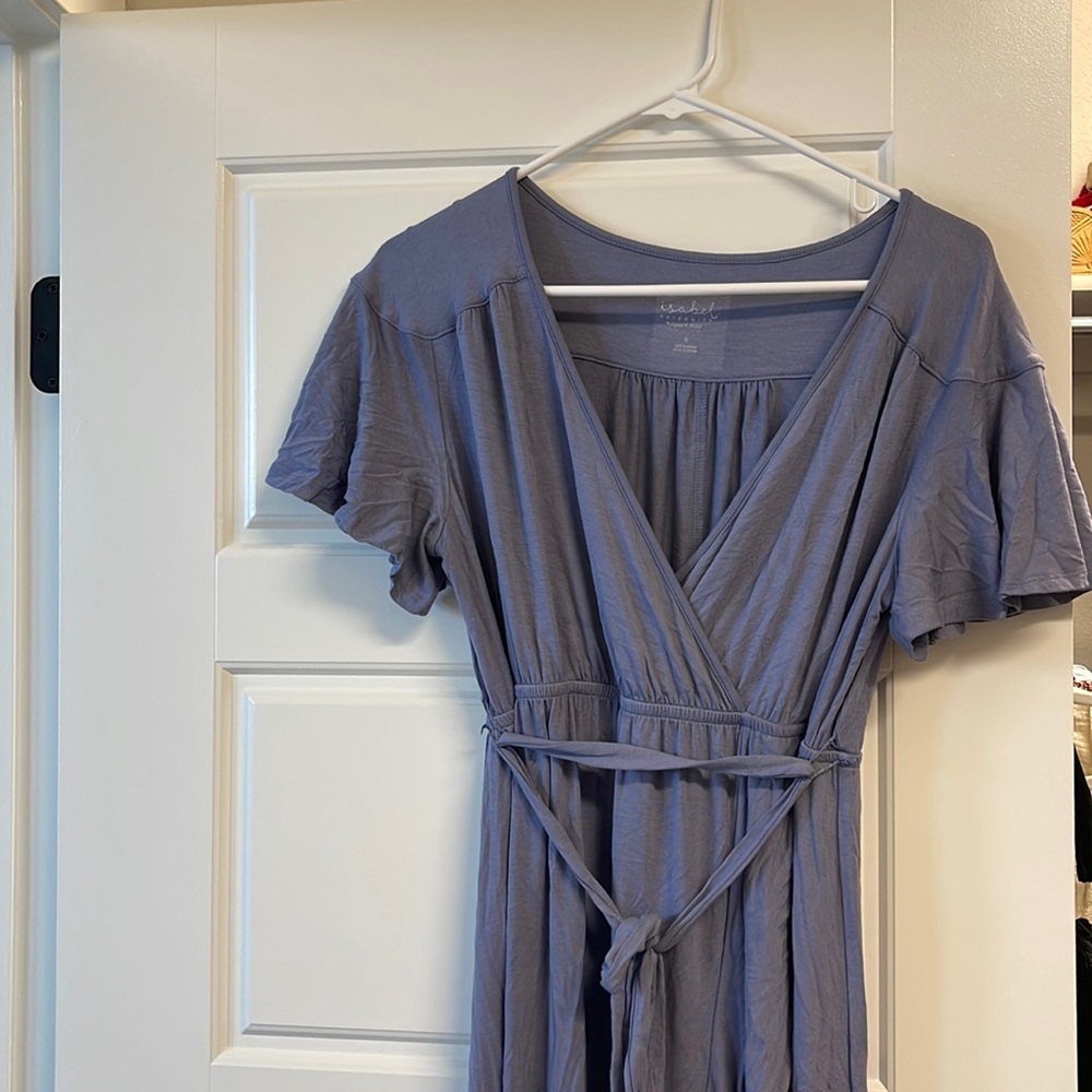 Periwinkle maxi tie waist maternity dress